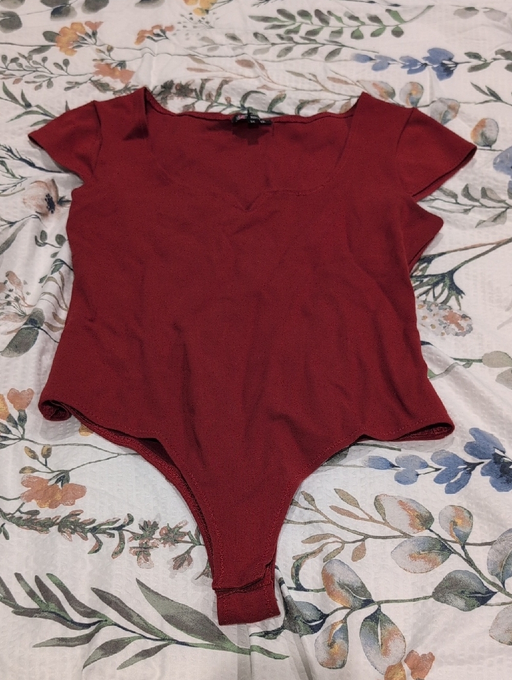 Michele Burgundy Short Sleeve V-Neck Bodysuit